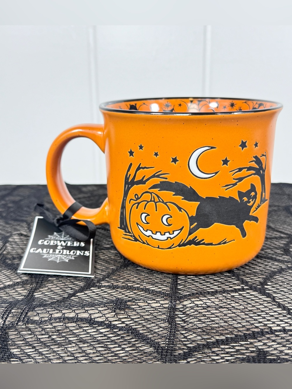 NEW Cobwebs & Cauldrons Black Cat Halloween Mug